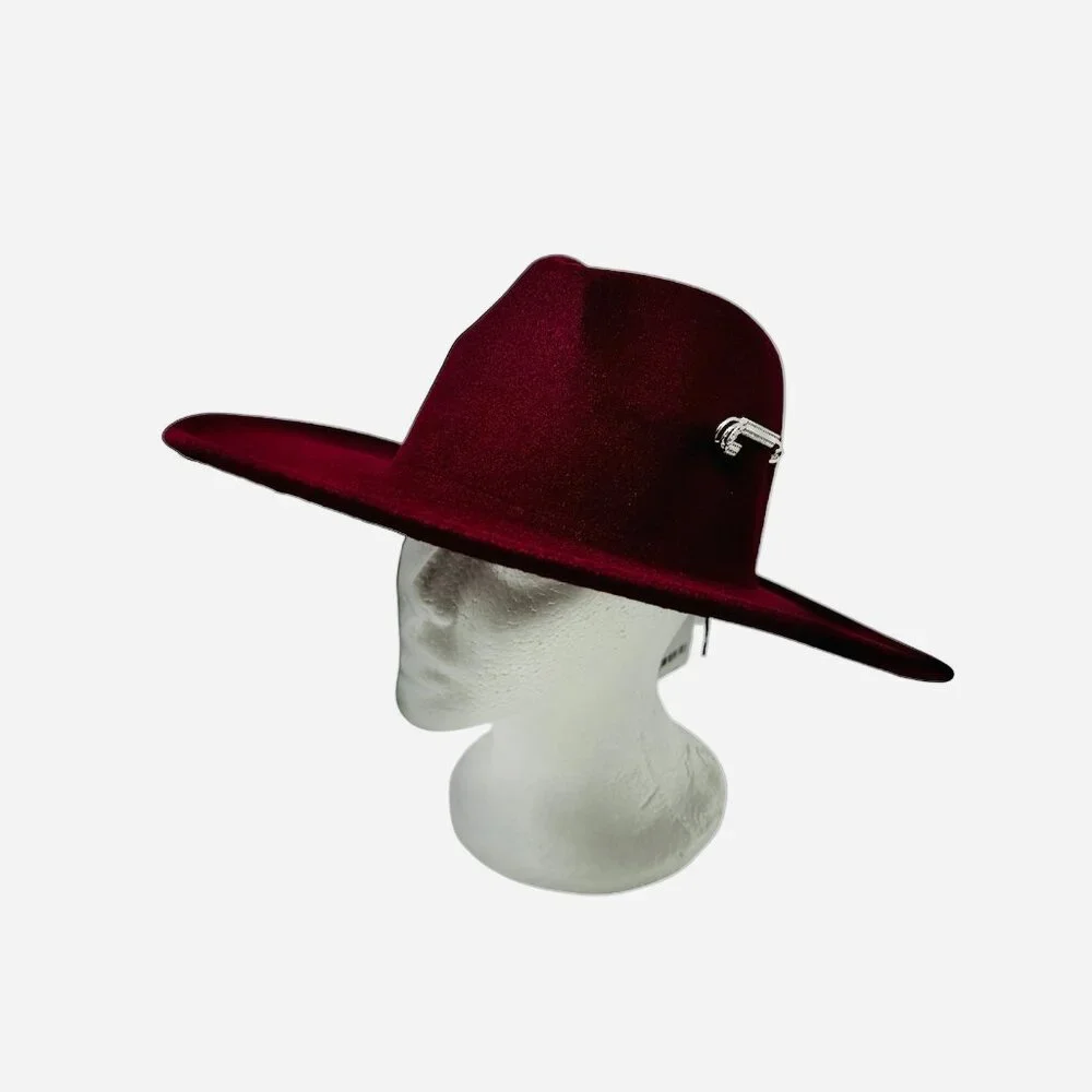 Free People Felt Hat in Merlot with Silver Tone Bling Pin Detail OS NWT - Picture 9 of 11